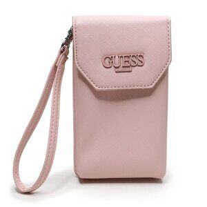 Guess Pink Faux Saffiano Leather Phone Purse Wristlet Wallet Cellphone Holder